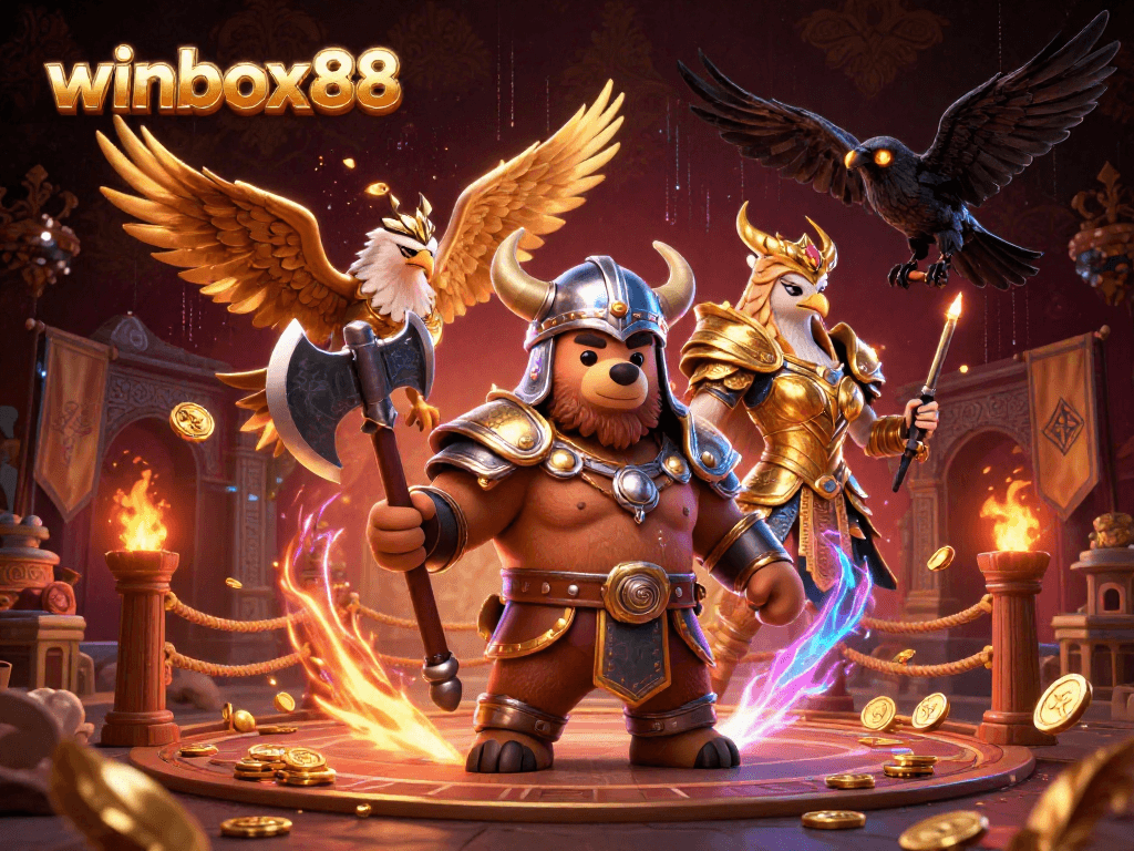 Engage with winbox88 in this vibrant 3D casino scene filled with dynamic action and iconic characters.