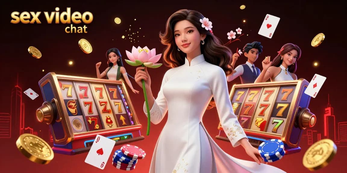 Engage in sex video chat excitement surrounded by vibrant slot machines and poker elements.