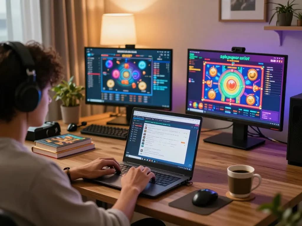 Engaging with apk gacor slot games on a laptop in a cozy home setting.