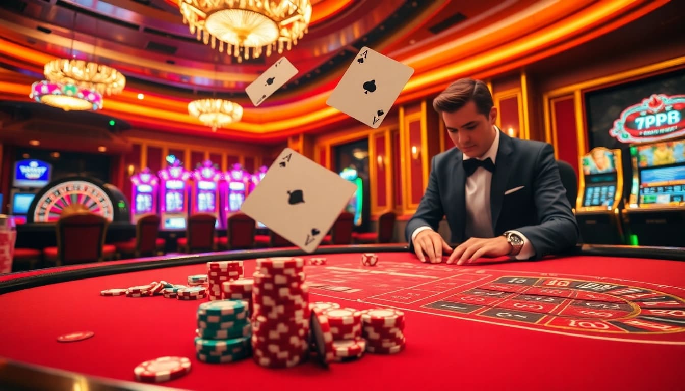 Experience thrilling gameplay at the 789P casino, featuring vibrant roulette wheels and colorful poker chips.