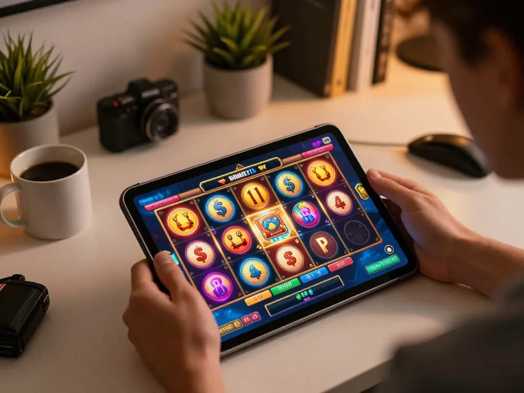 Engaging player spinning slot thailand reels on a tablet during a cozy gaming session