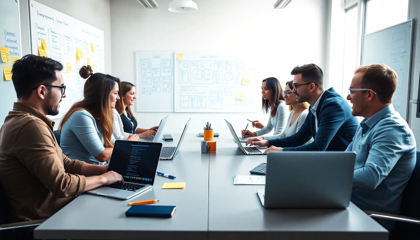 Engaging teamwork scenario illustrating wordpress development outsourcing in a modern collaborative space.