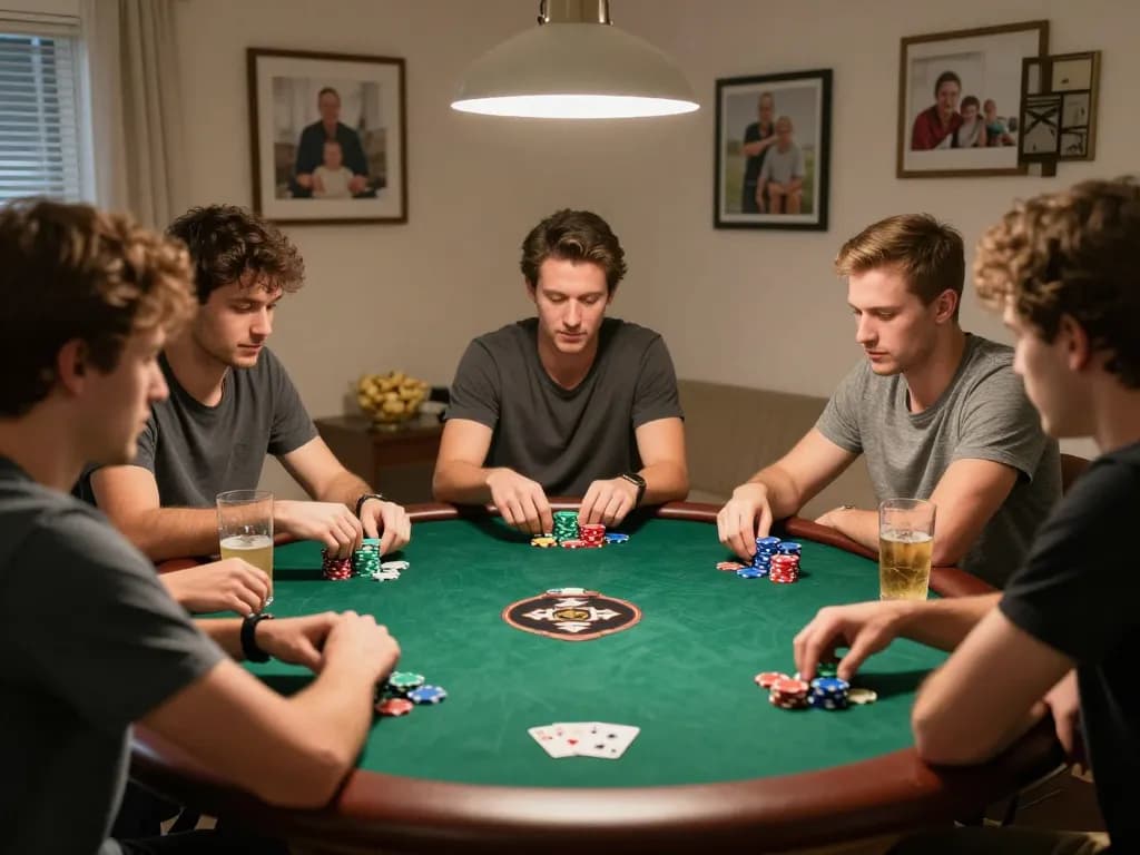 nhacaiuytin home poker night with friends discussing strategies at the table