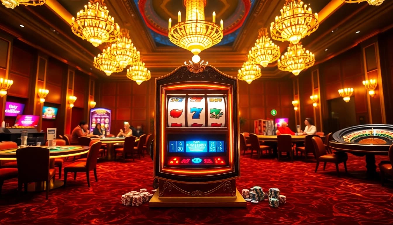 Excited players engaging with the doaslot slot machine in a vibrant casino environment.