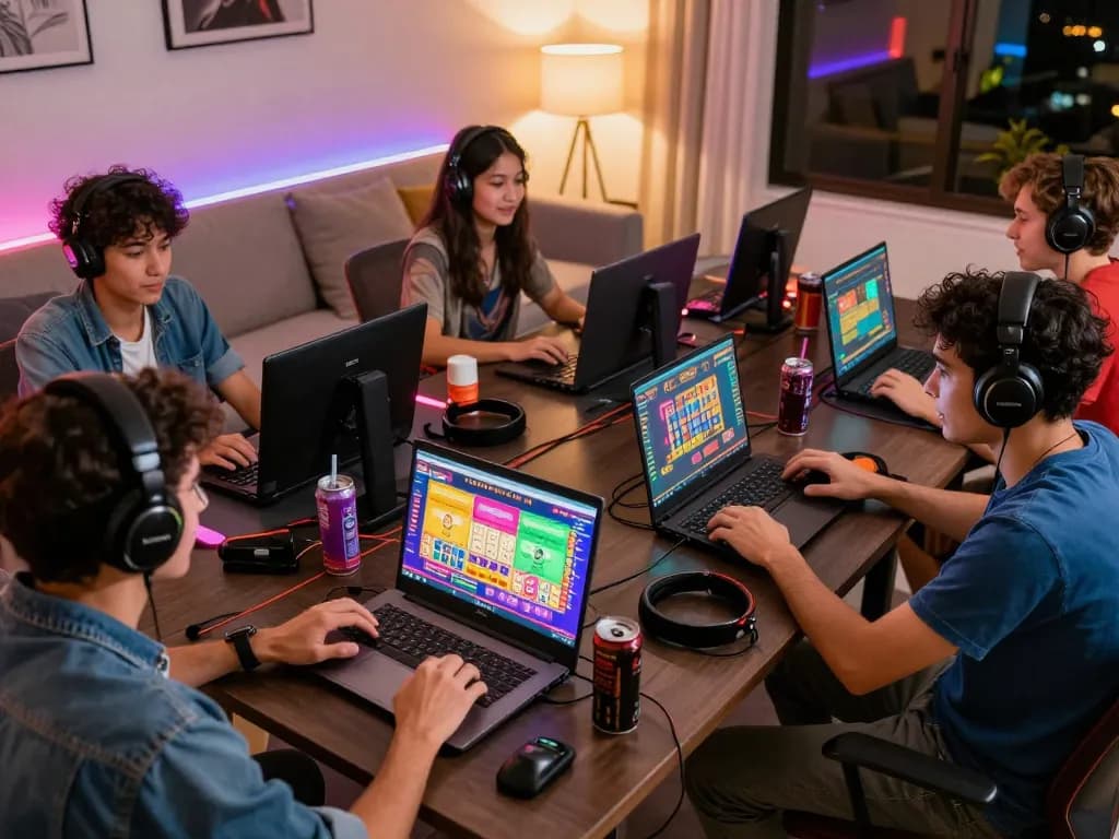 Exciting Togel Online gaming scene with diverse players enjoying home gameplay.