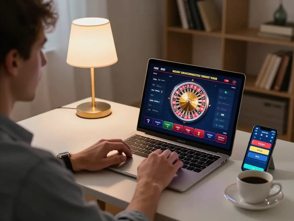 Player engaging with lc88 online casino app on laptop, capturing a vibrant gaming experience