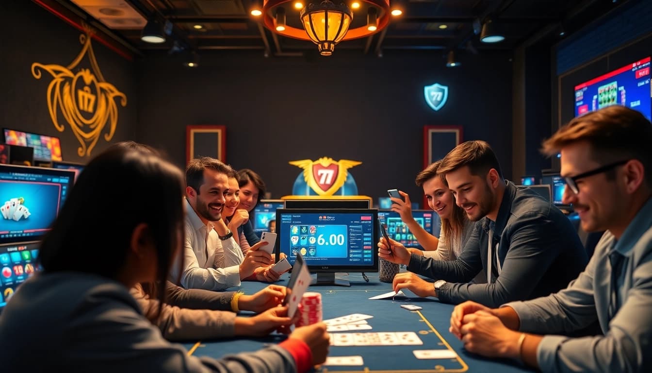 Experience the excitement of online gaming at https://whycazino.com, featuring players engaged in poker and slots.
