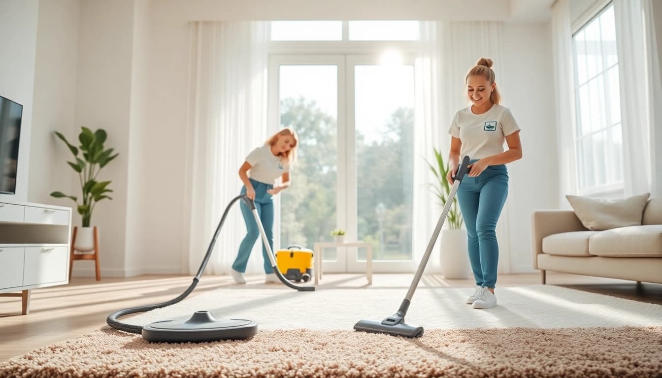 Enhance your space with a Cleaning Service displayed through a team professionally tidying a stylish home.