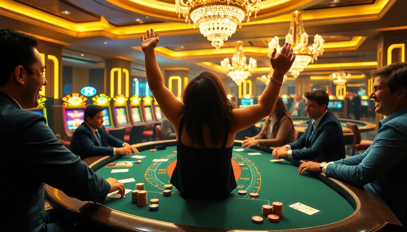 Players enjoying a baccarat game at Haywin casino, celebrating their thrilling victories.