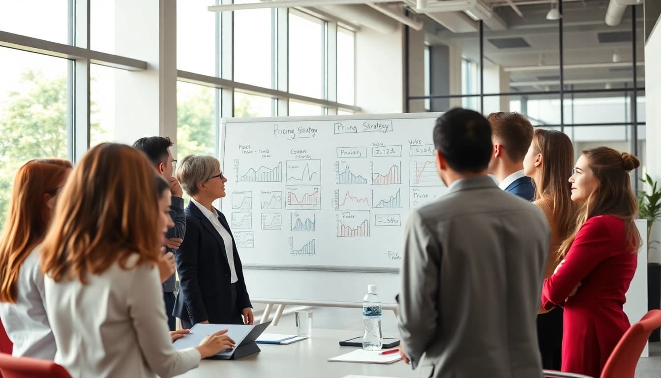 Analyze competitor pricing strategies in a professional business meeting.