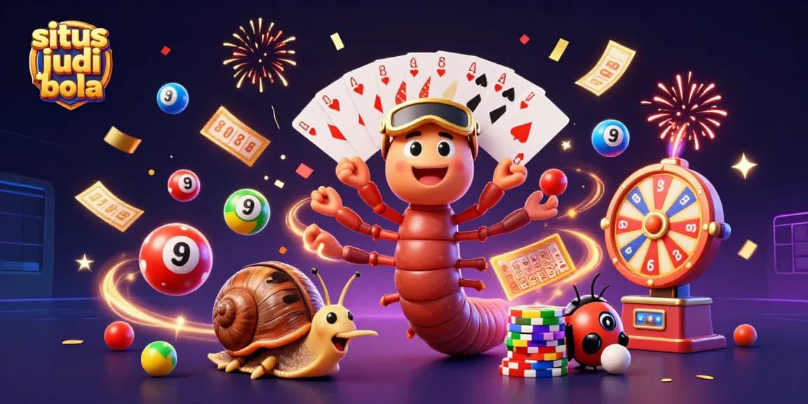 Engage in situs judi bola with dynamic lottery elements and exciting characters in a vibrant casino scene.