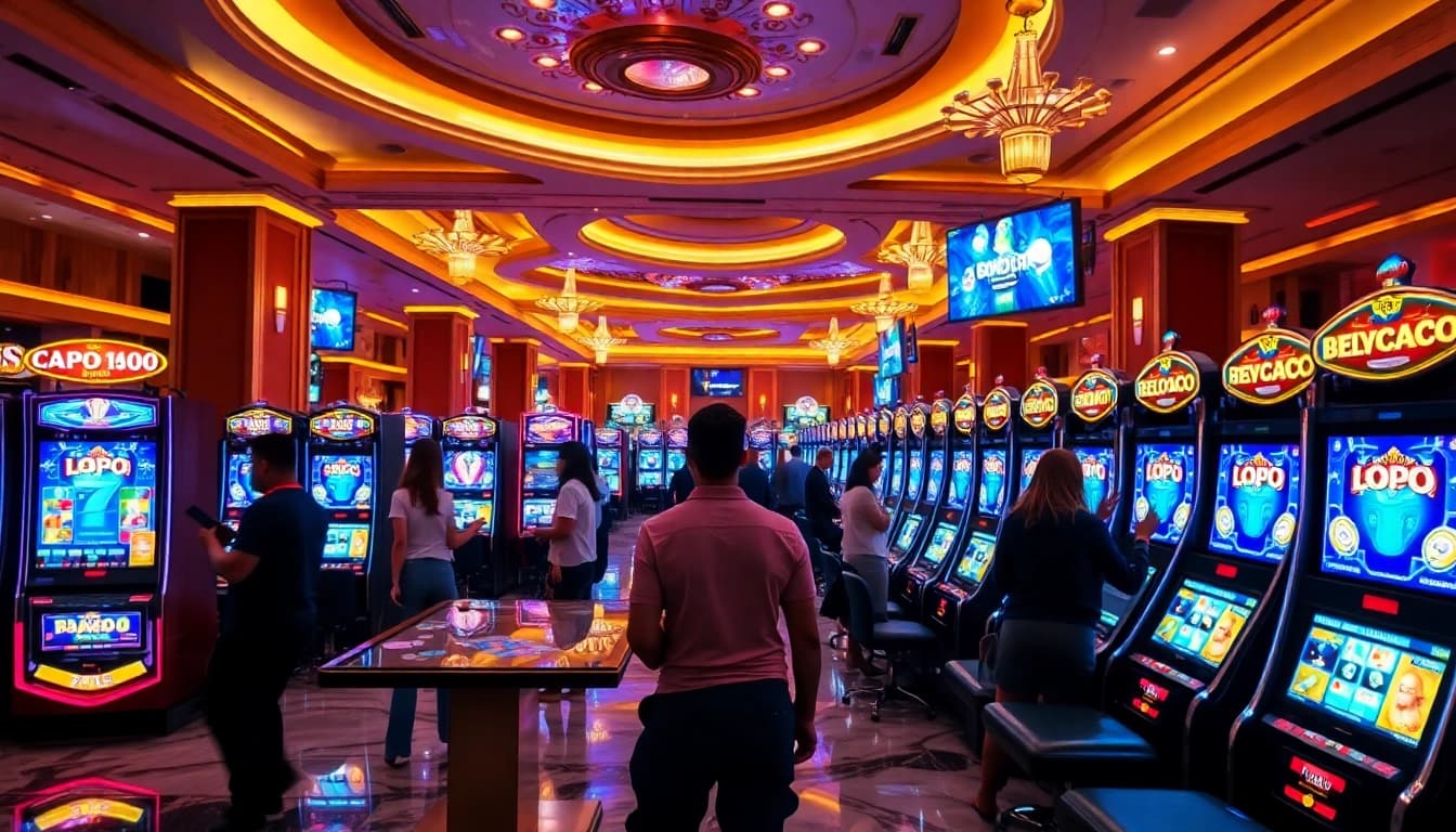 Exciting casino atmosphere featuring vibrant slot machines and players engaging in 'slot depo 1000' gameplay.