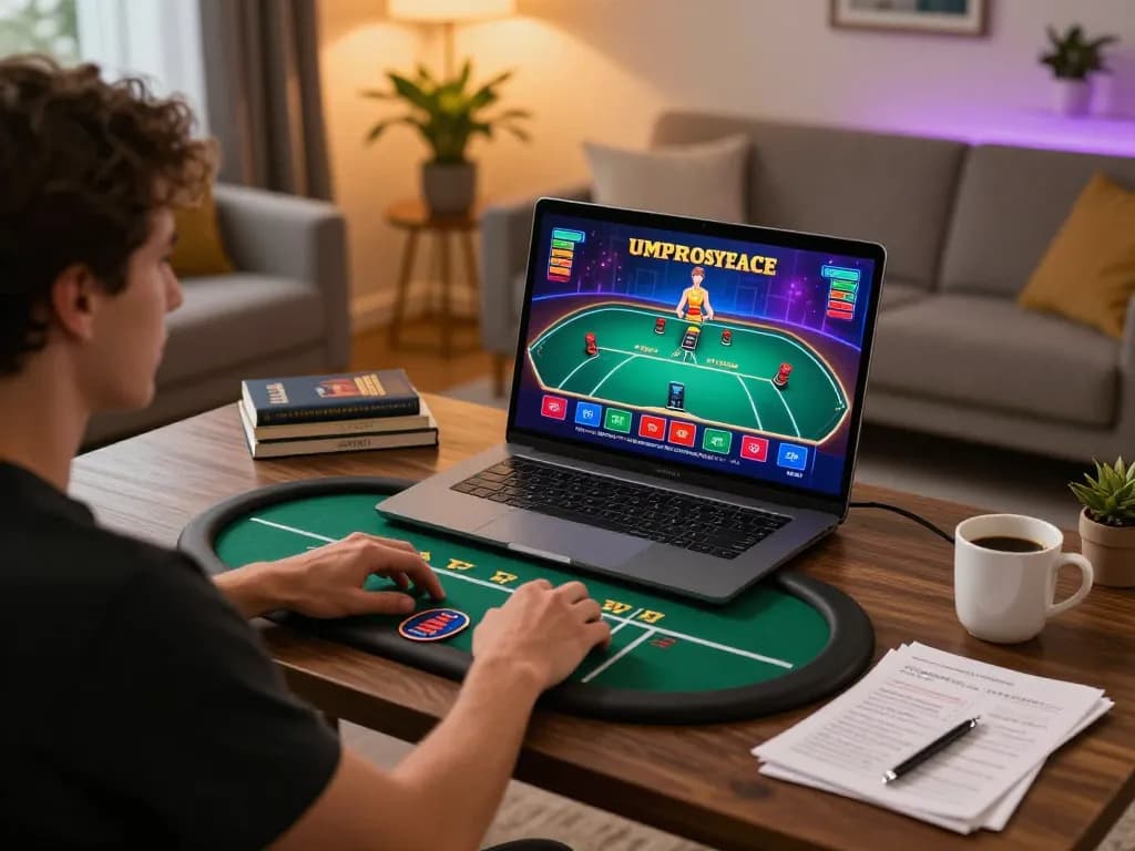 Engaging in online poker at du88, showcasing a modern gaming setup with strategic notes nearby