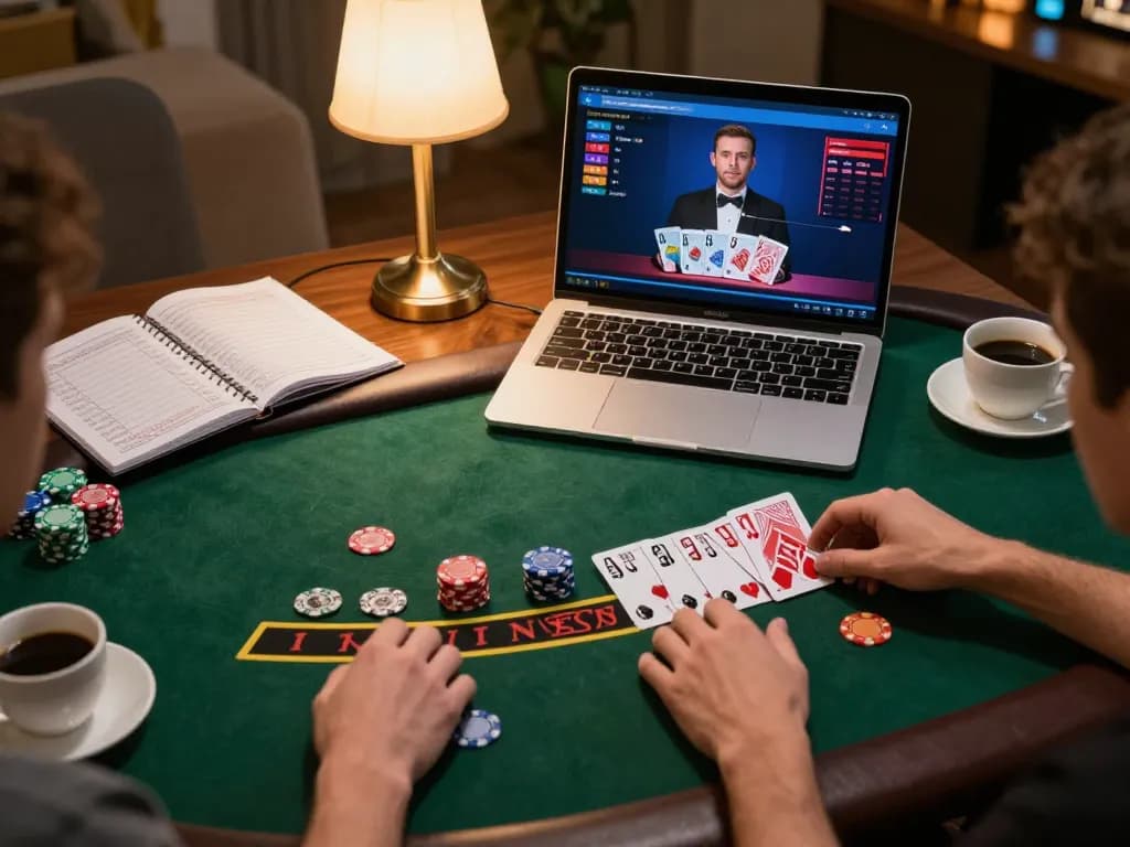 Baccarat NET88 online gameplay showing exciting bets placed and strategic chip selections in a cozy home setting.