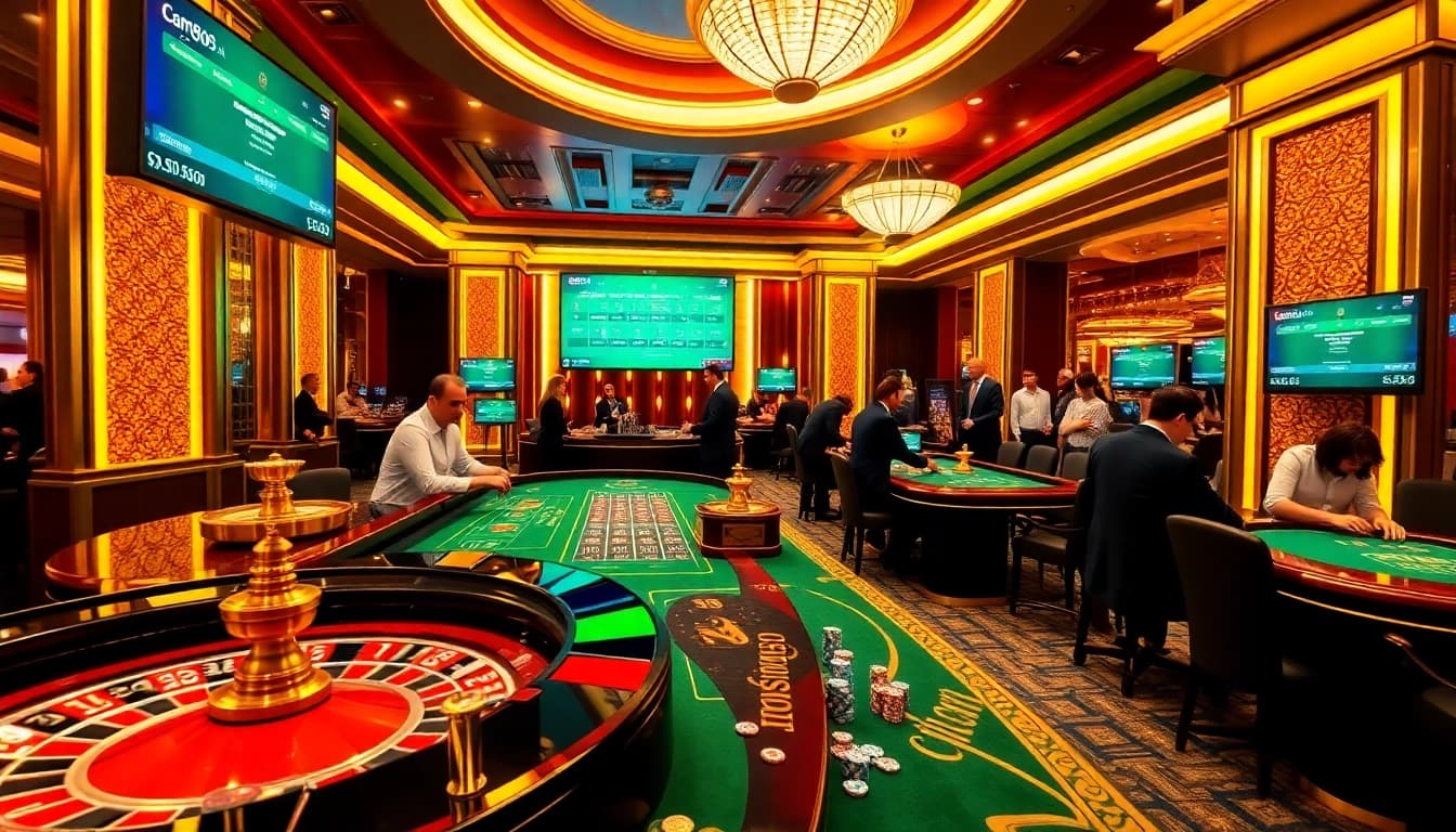 Experience thrilling gameplay at mm88's stylish casino with vibrant gaming tables and exciting live action.