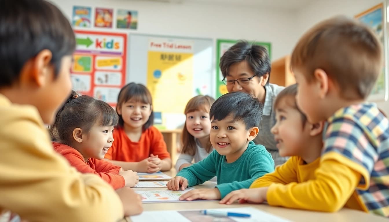 カラフルな教室で英語を学ぶ多様な子どもたちとともに行われる、魅力的なベルリッツキッズの体験レッスン。