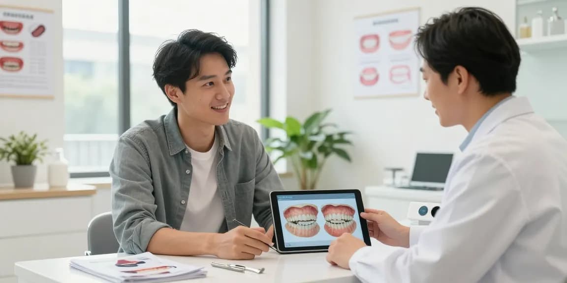 Consultation on corrective jaw surgery Hawthorn with an orthodontist and adult patient discussing treatment options.