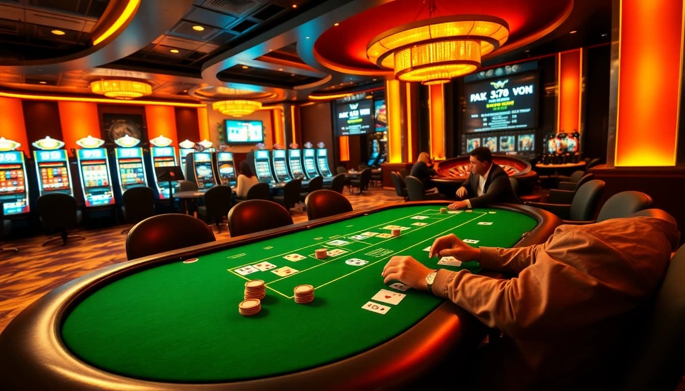 Engaged players at a poker table, experiencing the thrill of gambling at https://789f.town/ with vibrant colors and luxury ambiance.