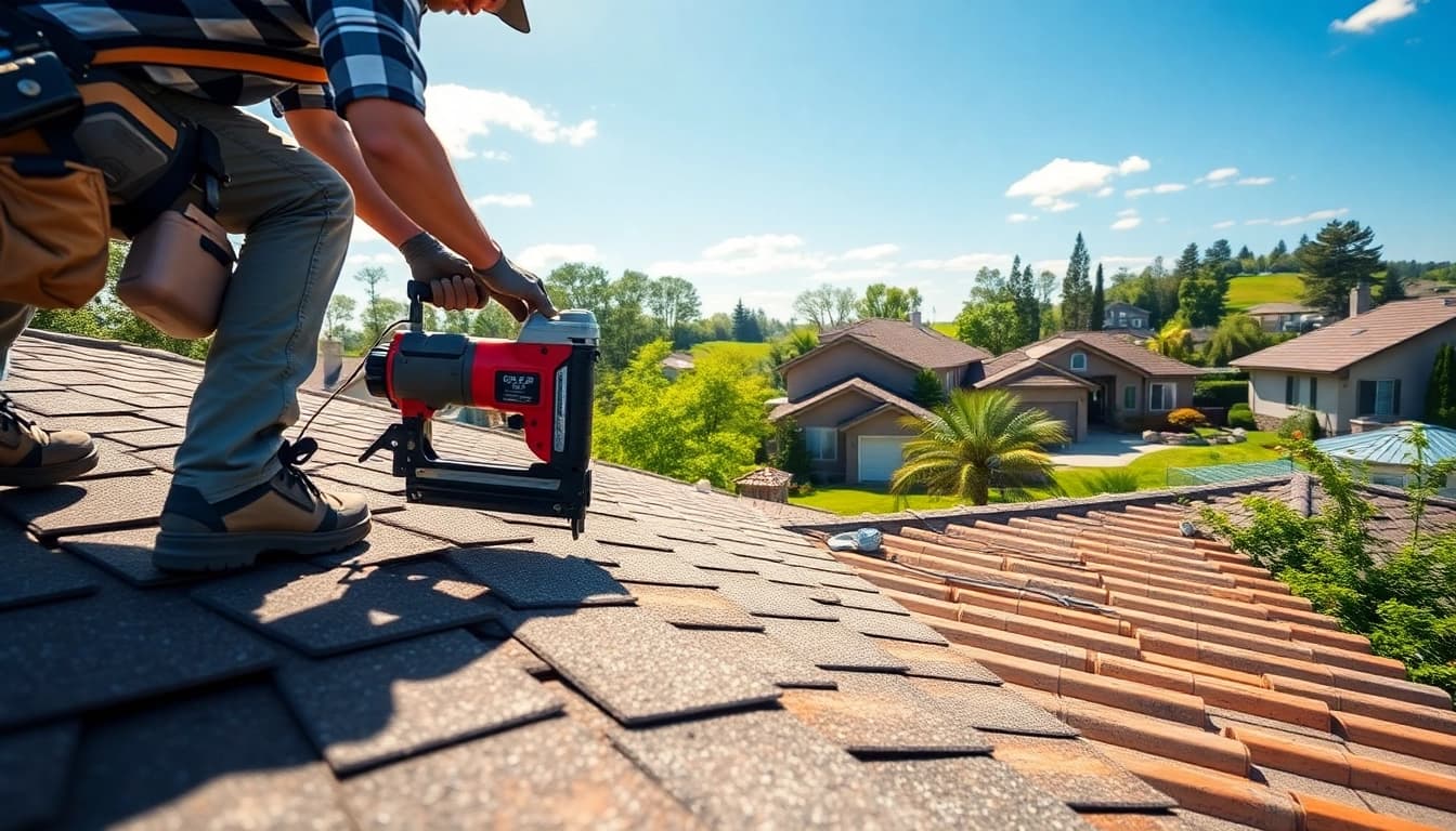 Installers showcasing high-quality roofing solutions on a vibrant residential home in sunny conditions.