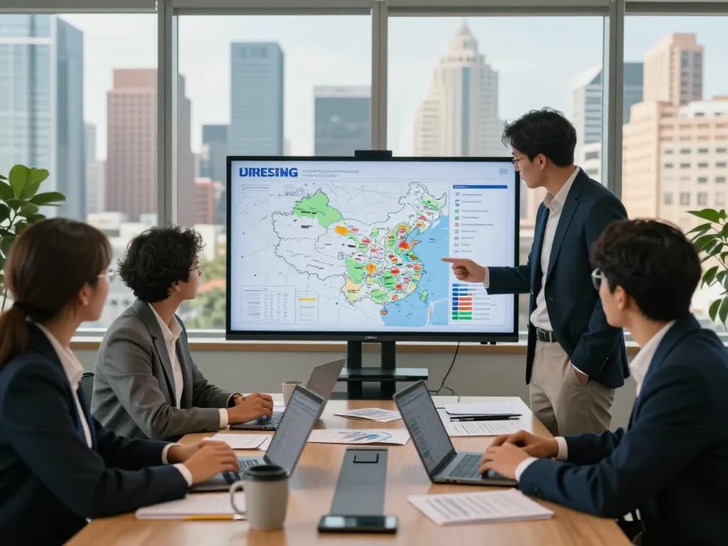 Nationwide investors group collaboration in a modern office with investment plans and market charts.