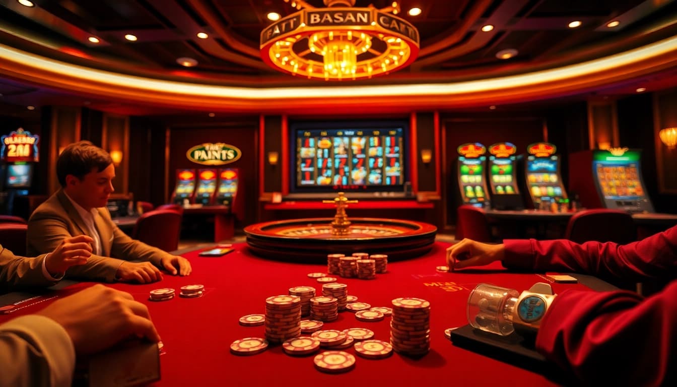 Engaged players at MK8 poker table, immersed in high-stakes gambling.
