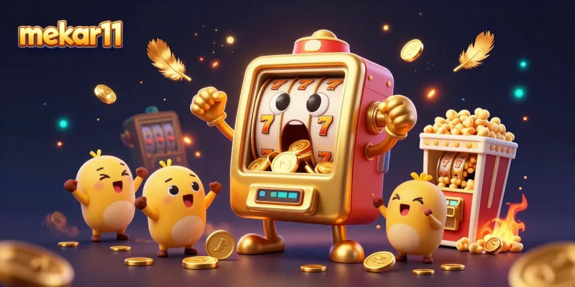 Celebrate big wins with mekar11's golden slot machine in this vibrant casino scene.
