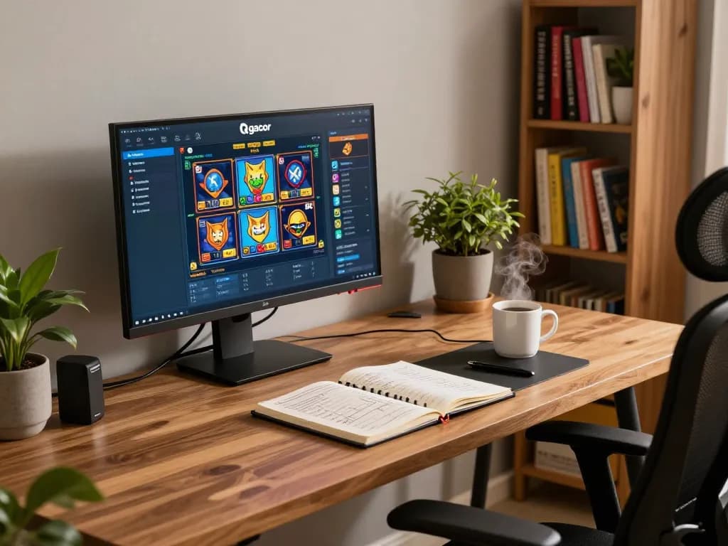 Pemain yang terlibat dalam permainan slot online link gacor di sebuah pengaturan gaming rumah yang nyaman