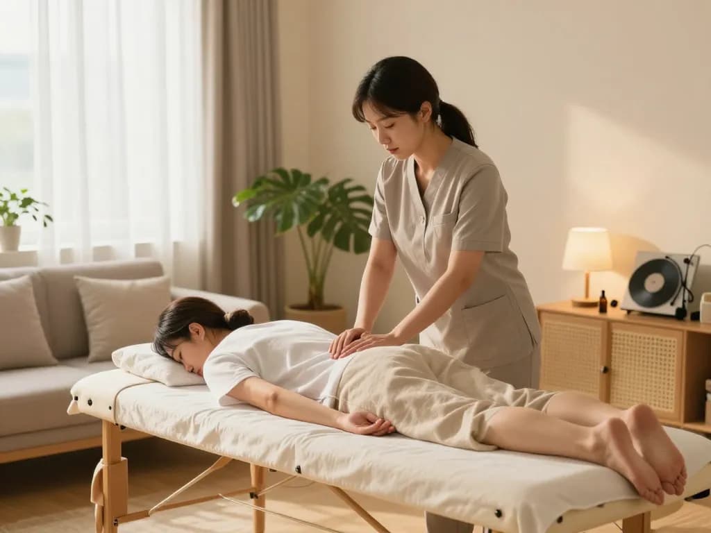 Professional 부천 출장마사지 session at home, creating a soothing wellness atmosphere.
