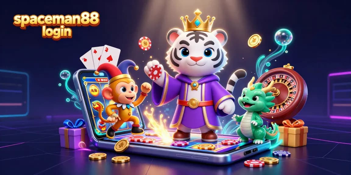 Experience thrilling gaming action with spaceman88 login featuring a royal tiger, juggling monkey, and lively dragon.