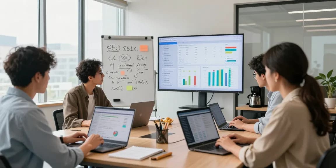 SEO services in malaysia team discussing digital marketing strategies in a modern office