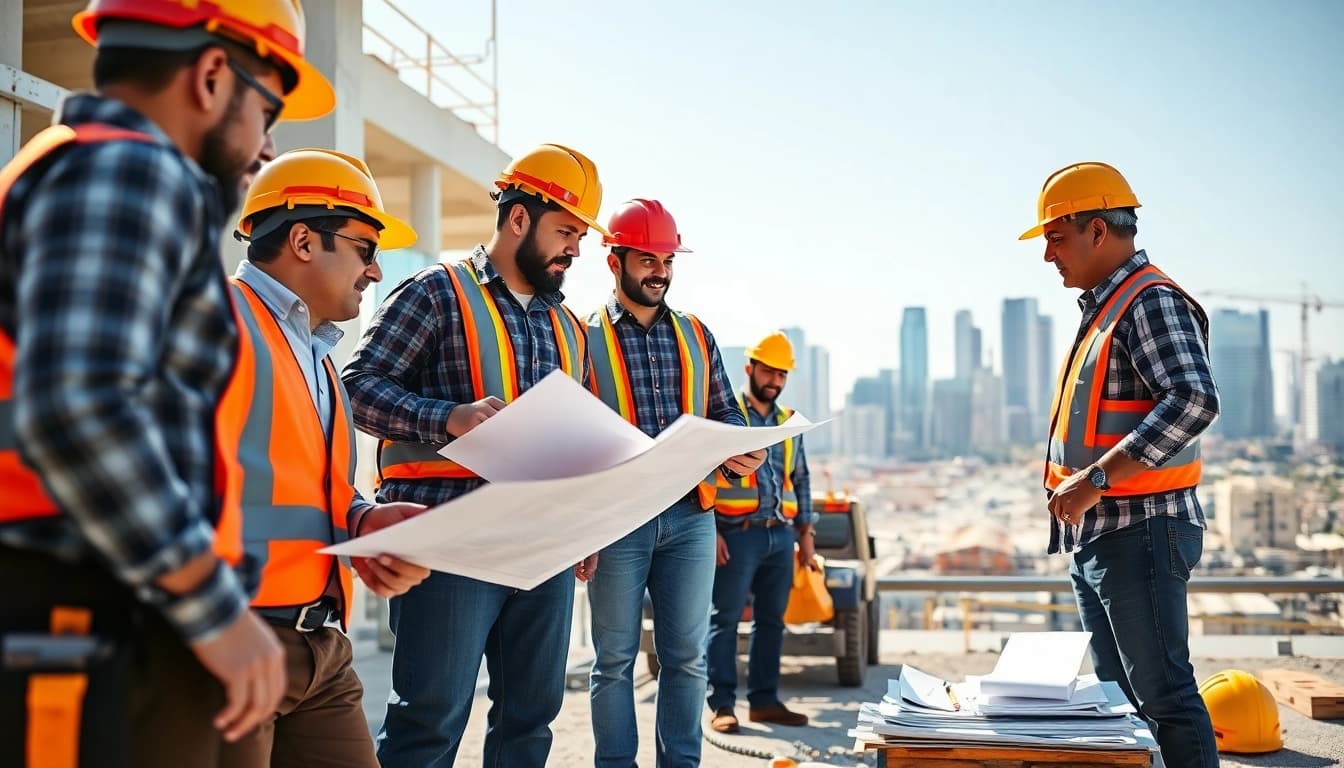 Collaboration among the Southern California contractors association on a sunny construction site.