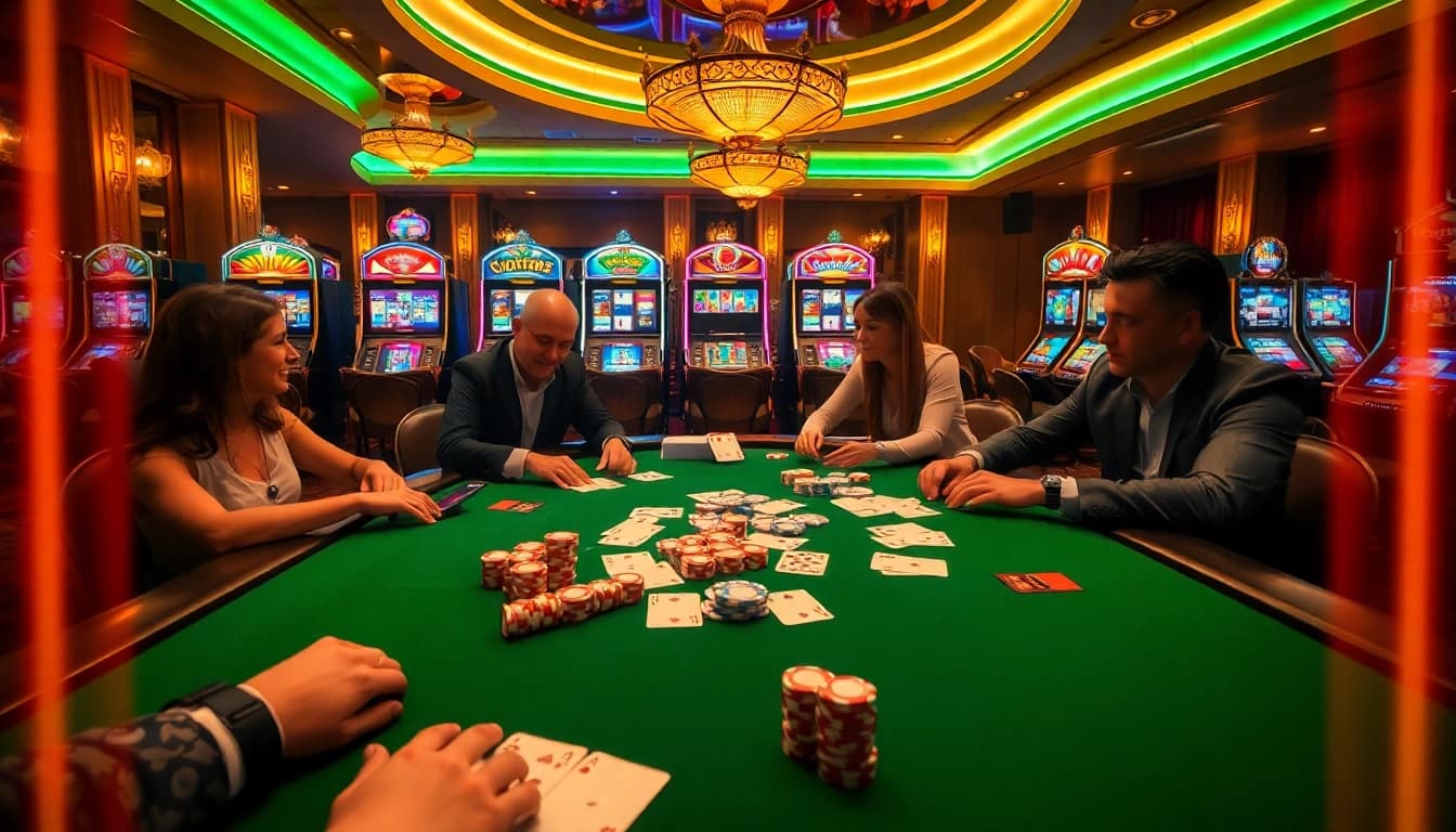 Engaging players at the bdjl.org casino table, showcasing poker chips and excitement.