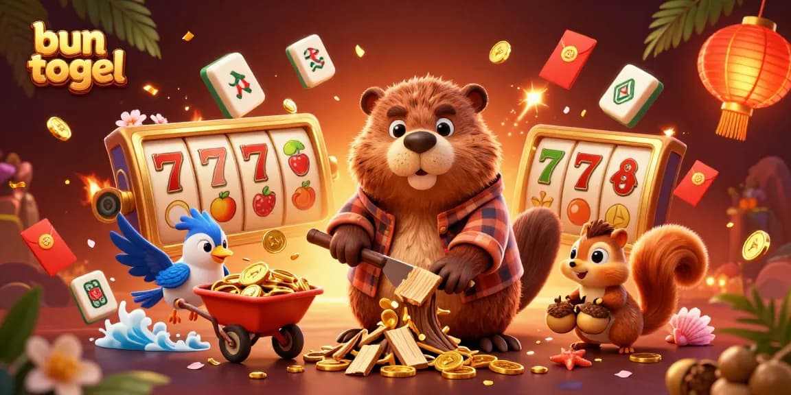 Mengambil bagian dalam bun togel yang penuh warna dan harta karun, dengan karakter lucu mengumpulkan koin emas.