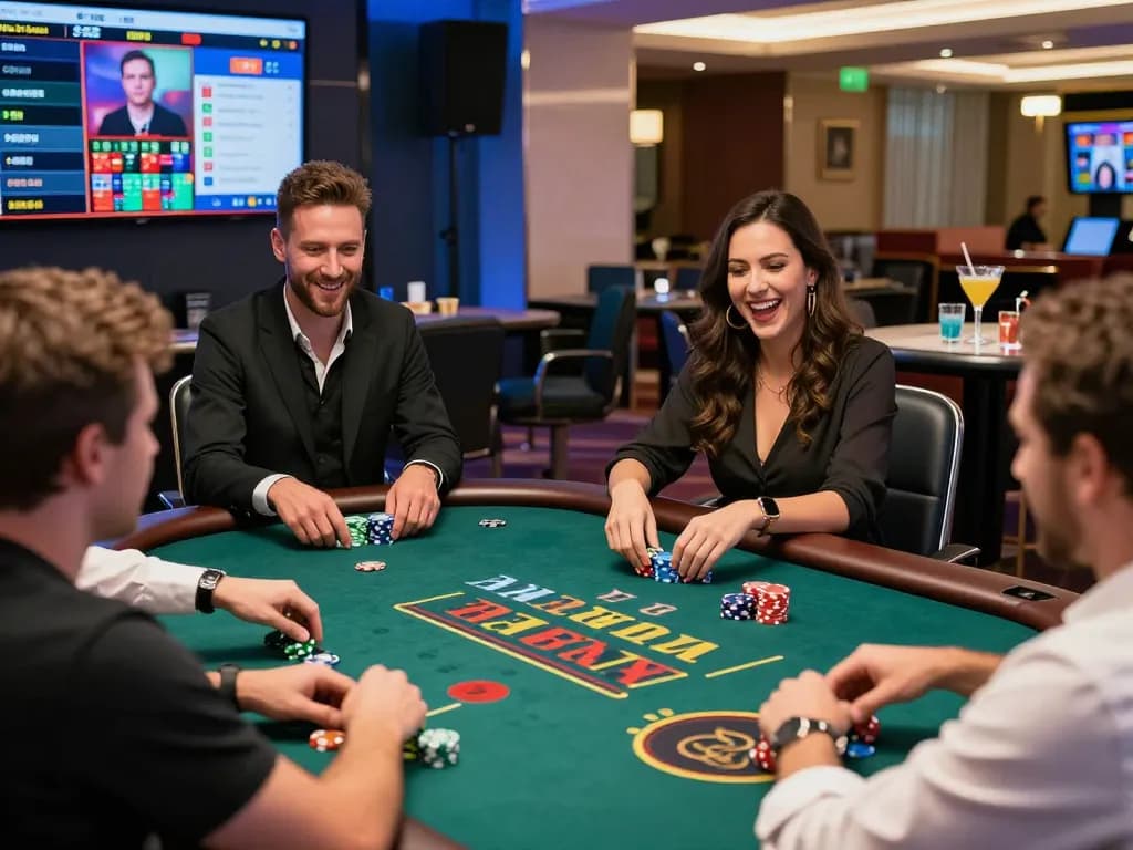 Engaging baccarat game scene showcasing players at a baccarat site with a live dealer.