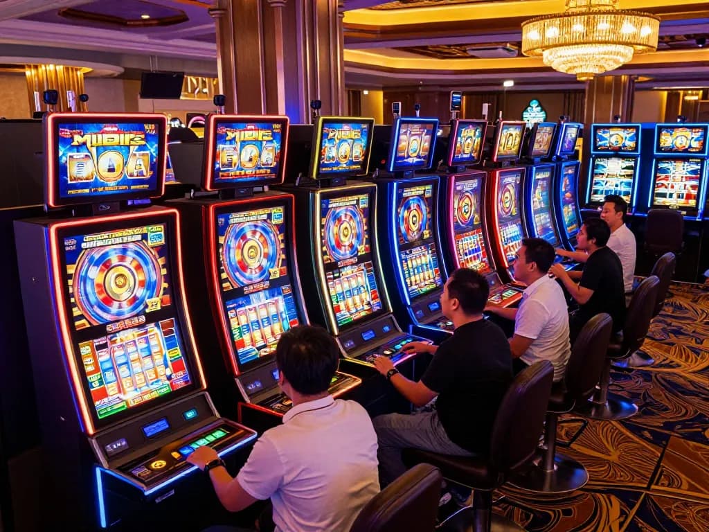 Exciting slot machine gaming scene showcasing top quality widgets in a lively casino environment.