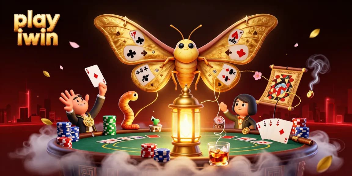 Play iwin with a majestic moth and casino themes in an ultra-detailed scene.
