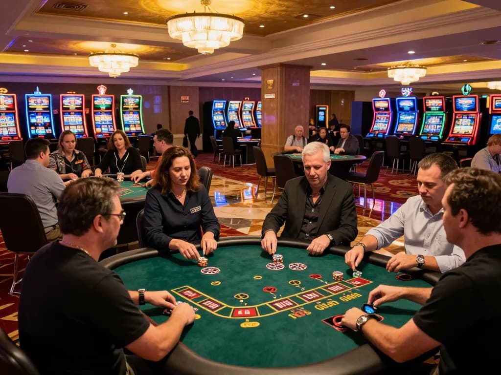 12play players celebrating wins at vibrant casino tables, creating an exciting gambling atmosphere.