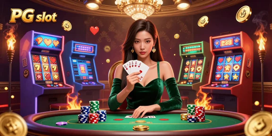 Engage with PG slot action through a dynamic 3D illustration of a confident player at a casino table.