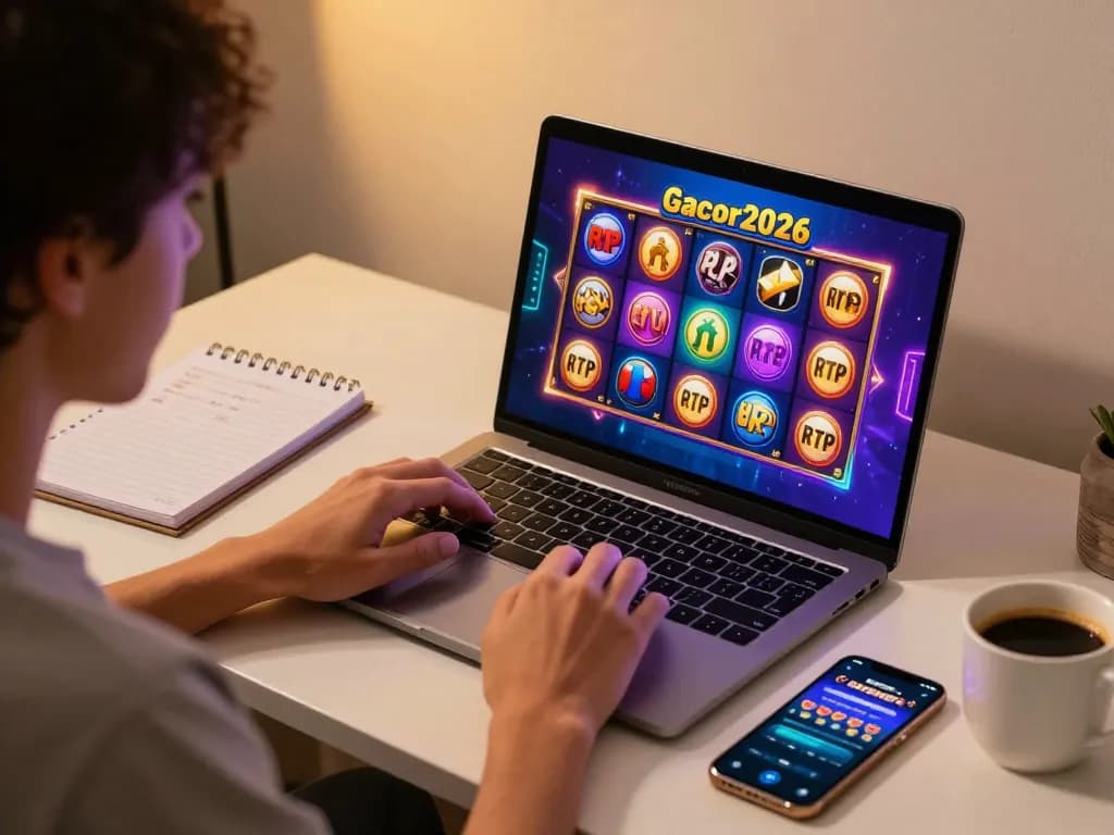 Engaging gameplay on slot-gacor2026 platform in a modern home office setting