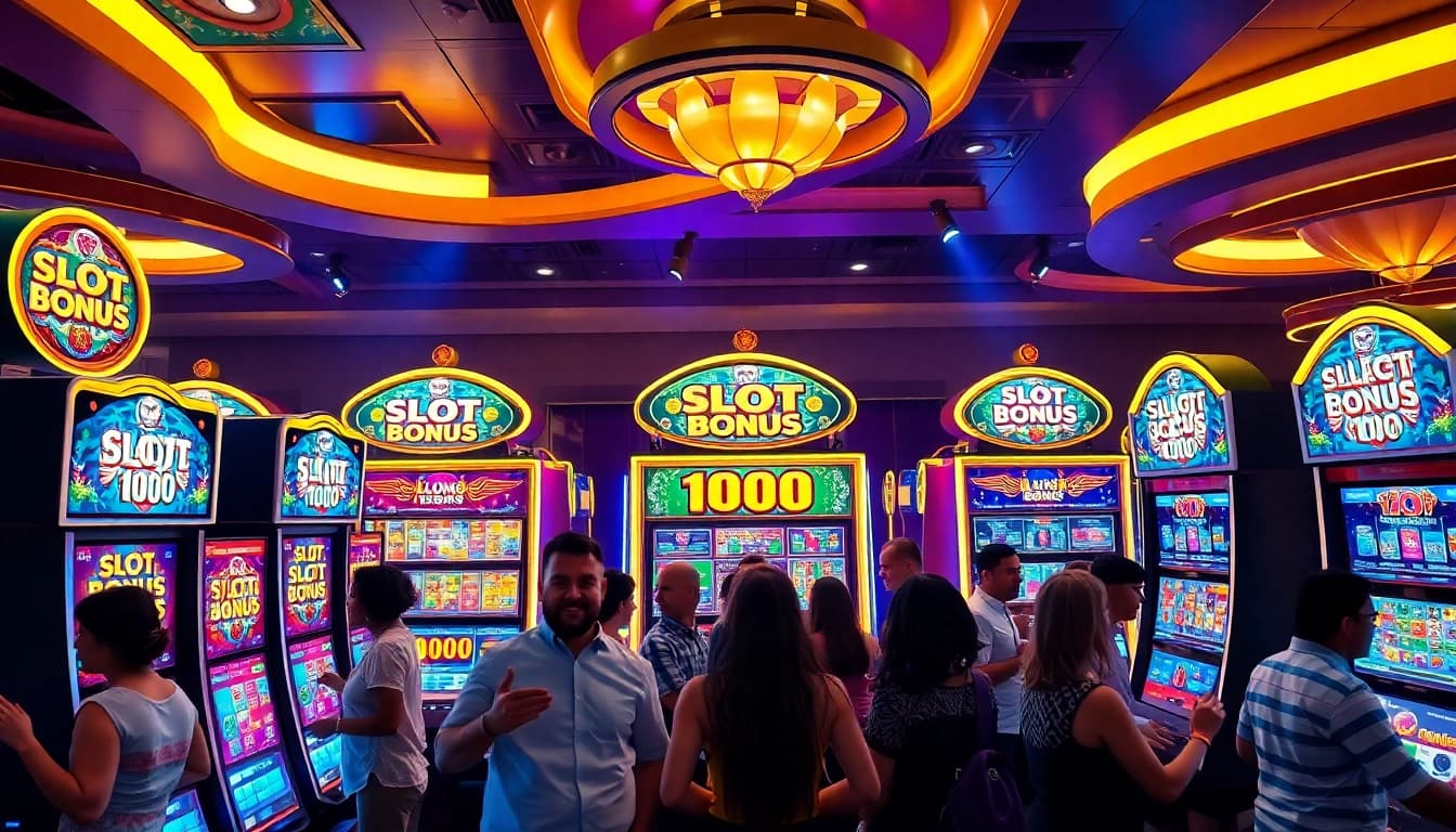 Penawaran slot bonus 100 yang menarik bagi beragam pemain dalam suasana kasino yang hidup.