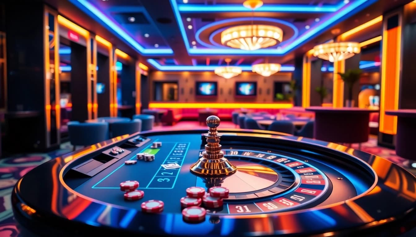 Engaging atmosphere of the casino at https://whycazino.com with a sleek gaming table and vibrant colors.
