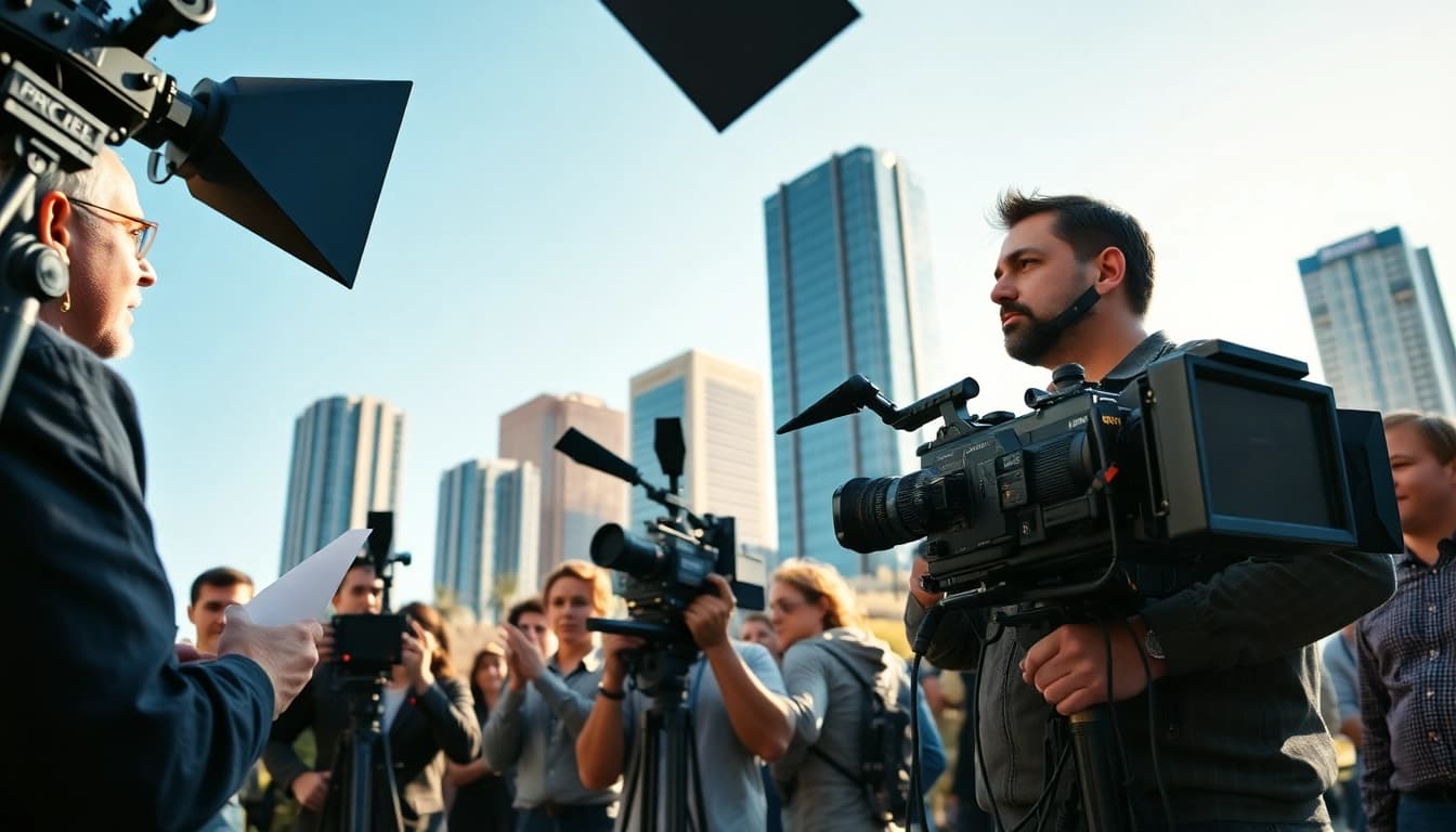 Dynamic scene of a Video Production Company Phoenix filming a live event with a professional crew.