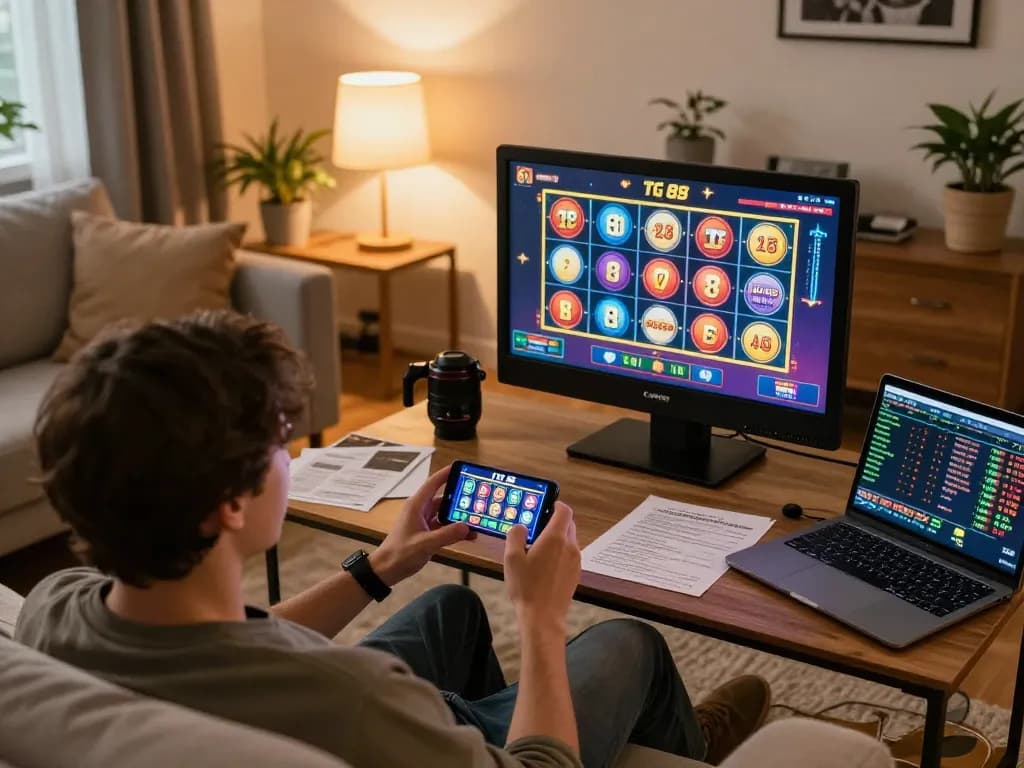 Engaging with tg 88 mobile app for exciting online gaming in a cozy living room setting