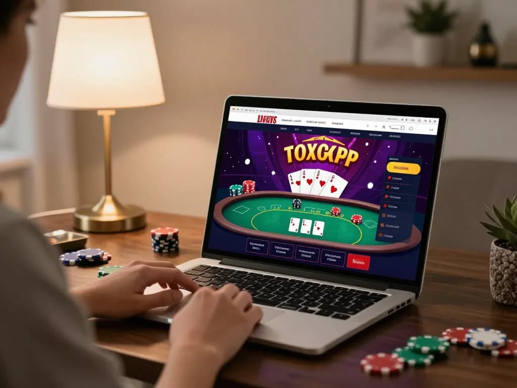 ATQ user enjoying a live poker game on a laptop, engaged in thrilling online gambling experience