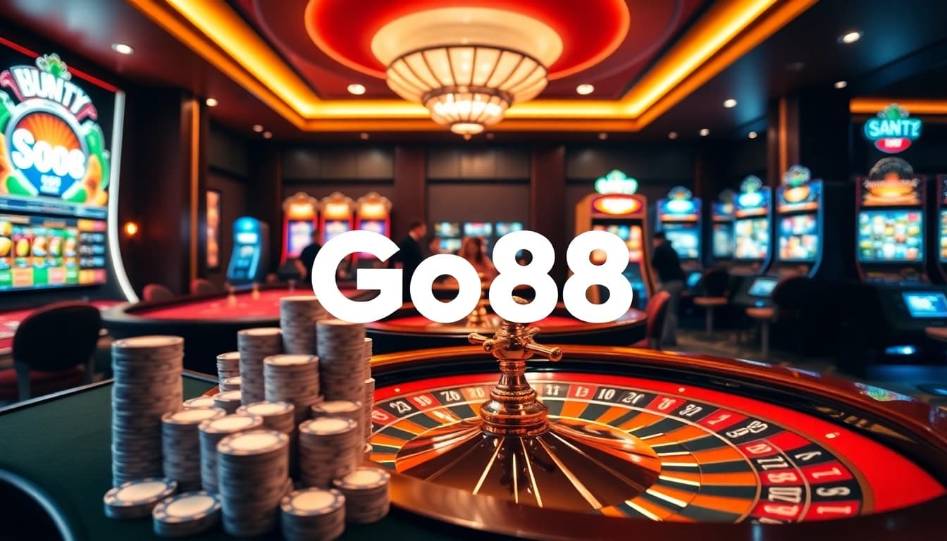 Go88 players enjoying thrilling online gambling at a luxurious casino.