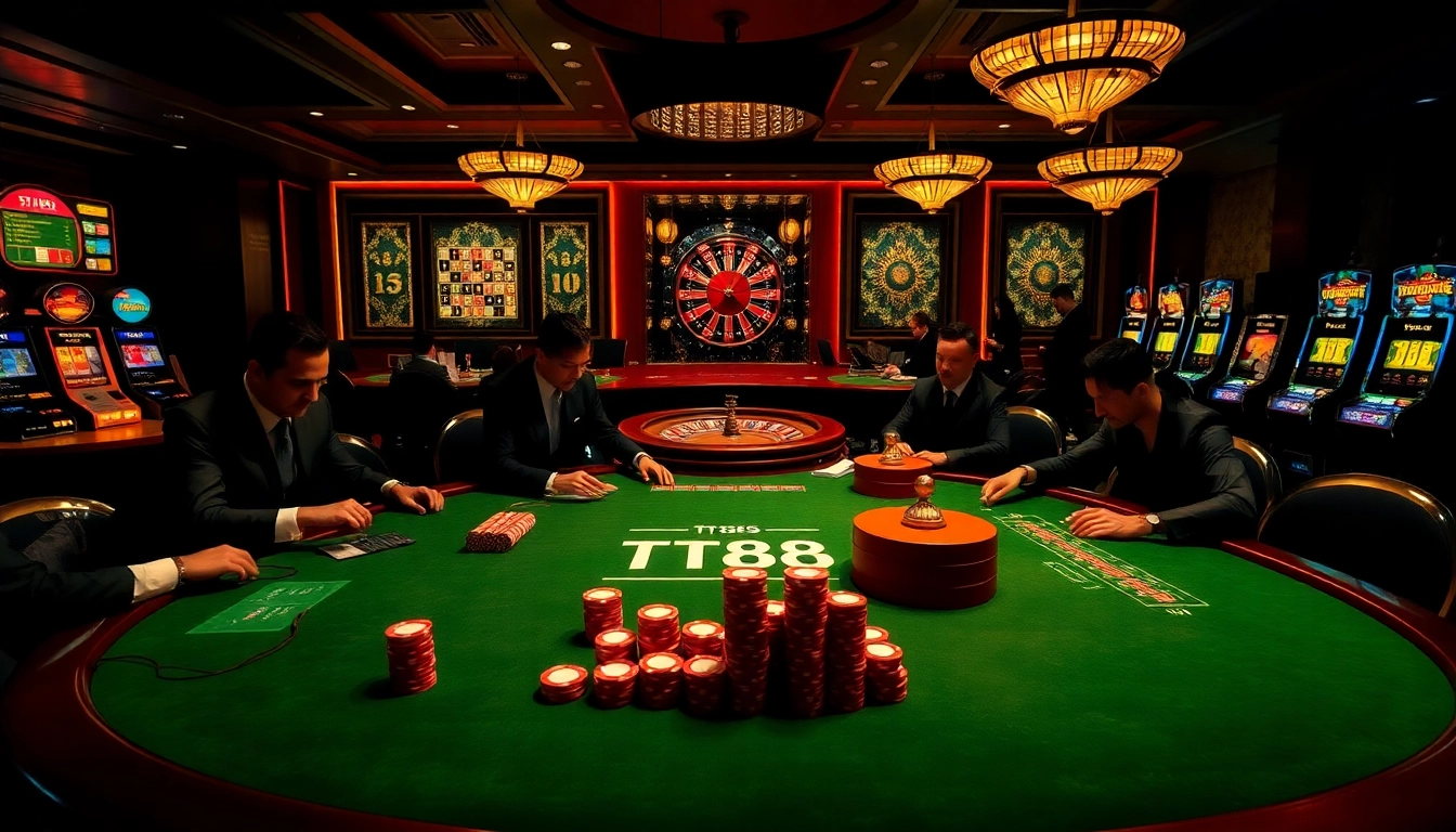 Gamblers enjoying an exciting casino game atmosphere with TT88 elements prominently displayed.