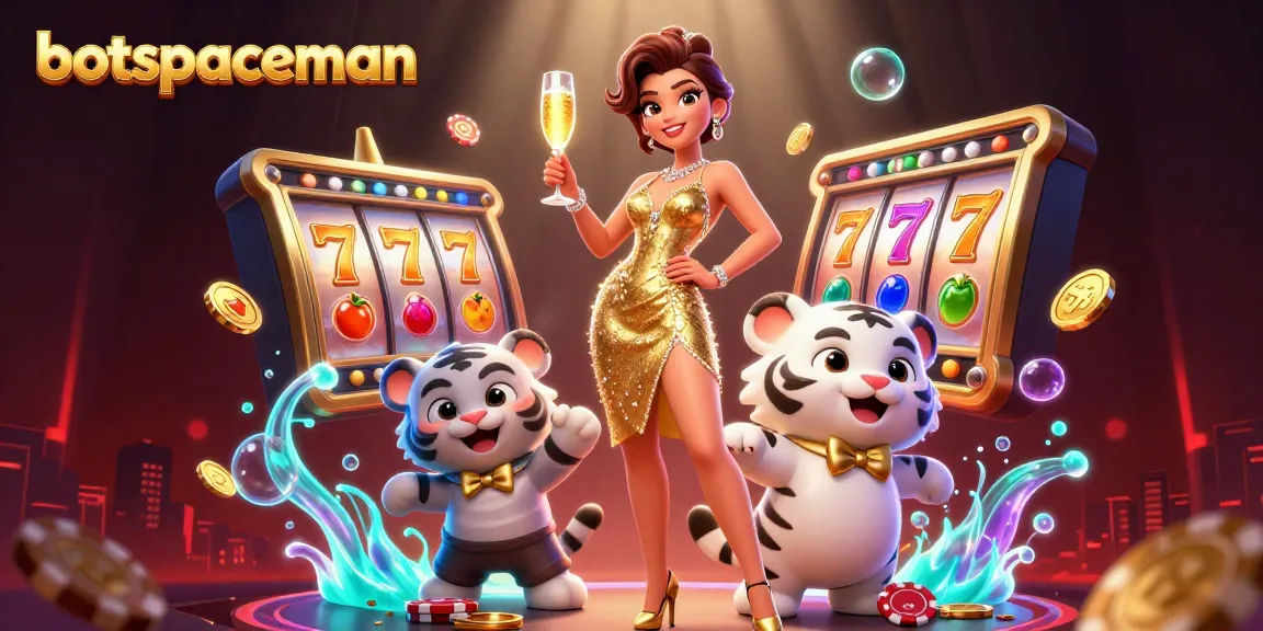 Experience winning thrills with bot spaceman in a vibrant casino scene featuring dazzling characters and slot elements.