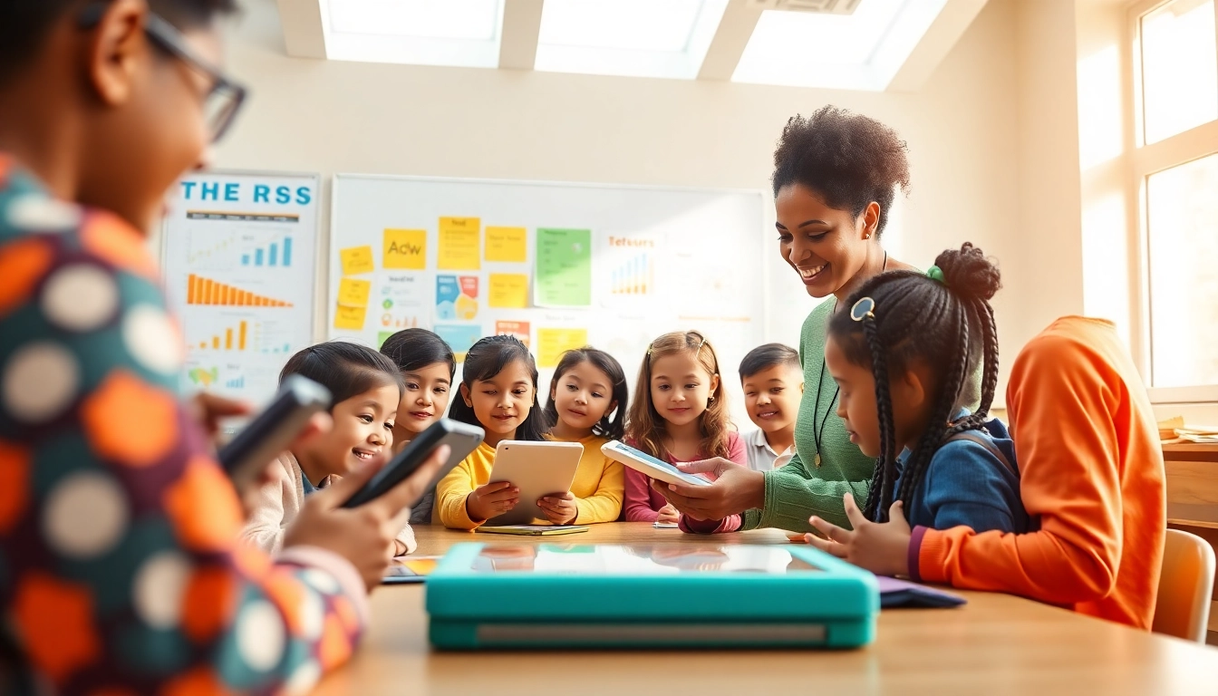 Education-focused classroom scene with students participating in interactive learning activities.