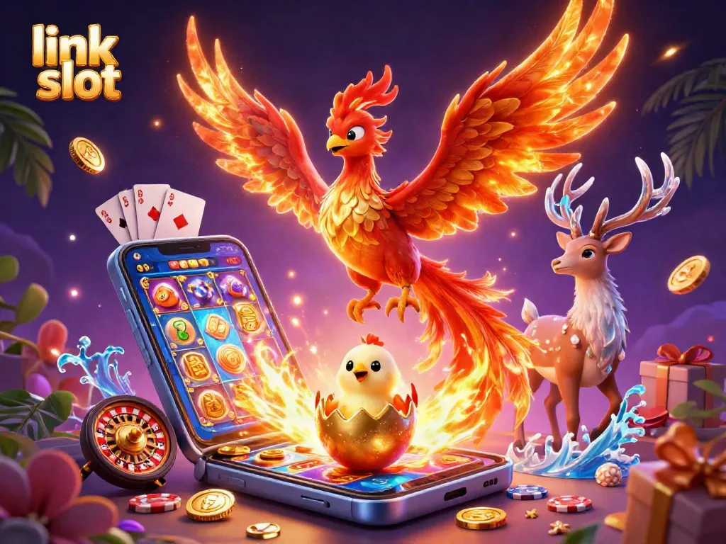 Putar link slot dengan keberuntungan dan simbol-simbol kasino yang memikat.