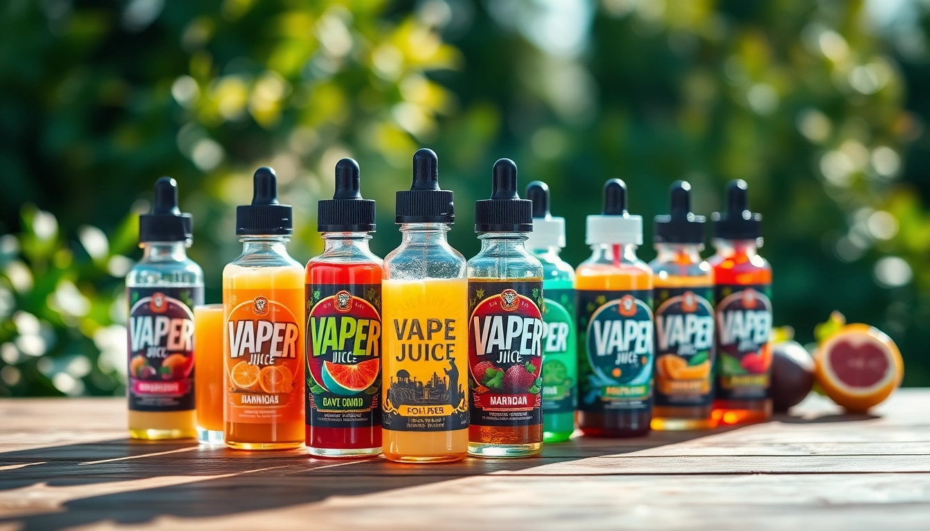 Showcase of colorful vape juice bottles highlighting their unique flavors and designs.